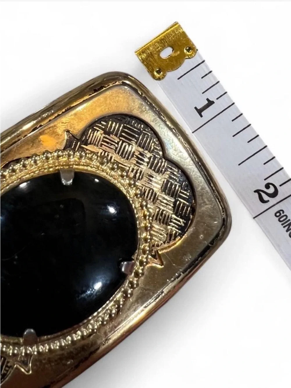 Gold-Tone Belt Buckle with Black Oval Stone